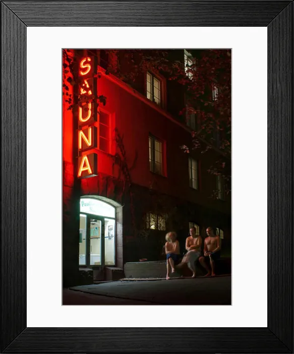 Framed Print : LUMINOUS SIGN FOR THE KOTIHARJU SAUNA AT NIGHT HELSINKI FINLAND EUROPE Framed Print : LUMINOUS SIGN FOR THE KOTIHARJU SAUNA AT NIGHT HELSINKI FINLAND EUROPE