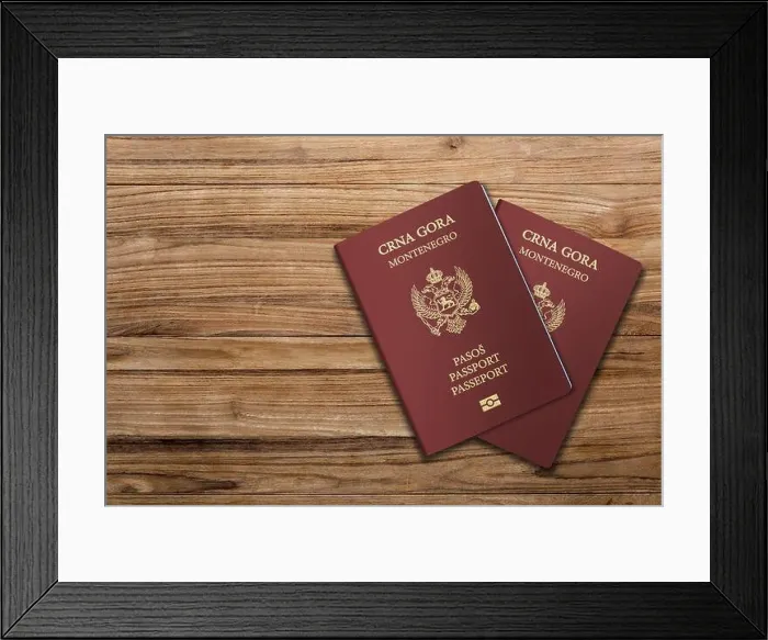 Framed Print : The Montenegrin passport is the primary document of international travel issued by Montenegro