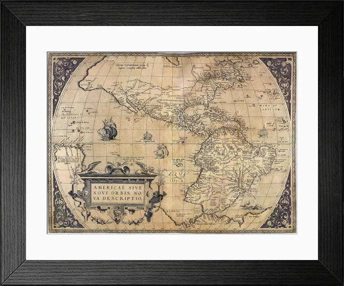 Framed Print : Map of New World 1570, Ortelius, Abraham Framed Print : Map of New World 1570, Ortelius, Abraham
