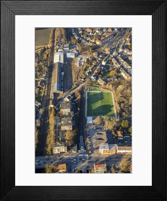 Framed Print : Football field artificial turf field in Barop of the Rot-Weiss Barop 1896 eV on Krueckenweg in Dortmund in North Framed Print : Football field artificial turf field in Barop of the Rot-Weiss Barop 1896 eV on Krueckenweg in Dortmund in North