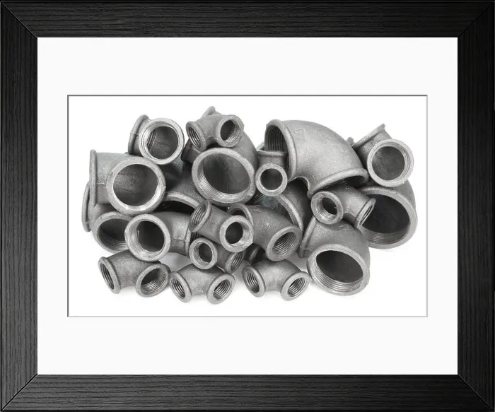 Framed Print : Many metal pipe bends with inner thread Framed Print : Many metal pipe bends with inner thread