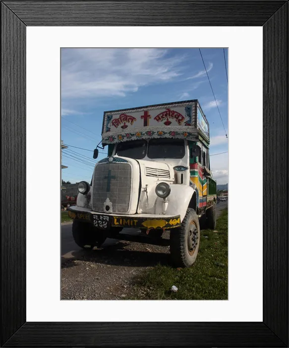 Framed Print : Vintage Indian manufactured Tata 1210 SE truck in the Himalayas Nepal Framed Print : Vintage Indian manufactured Tata 1210 SE truck in the Himalayas Nepal