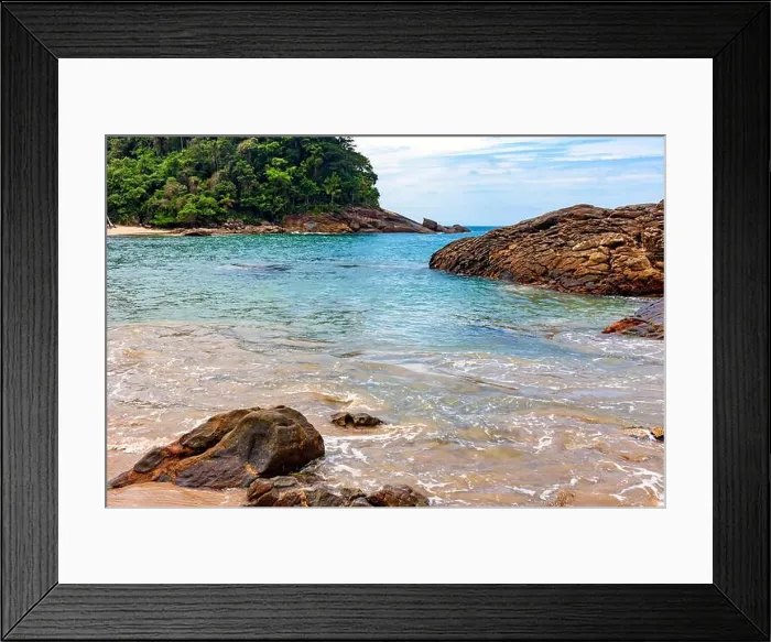 Framed Print : Untouched and deserted beach, surrounded by rainforest Framed Print : Untouched and deserted beach, surrounded by rainforest