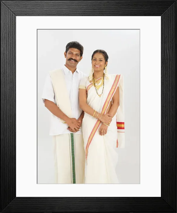 Framed Print : South Indian couple standing together and smiling Framed Print : South Indian couple standing together and smiling