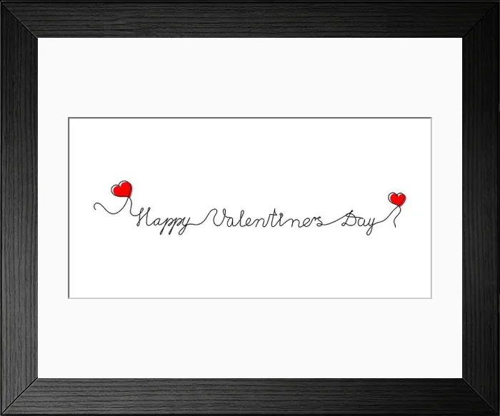 Framed Print : Continuous One Line script cursive text Happy Valentine's Day Framed Print : Continuous One Line script cursive text Happy Valentine's Day