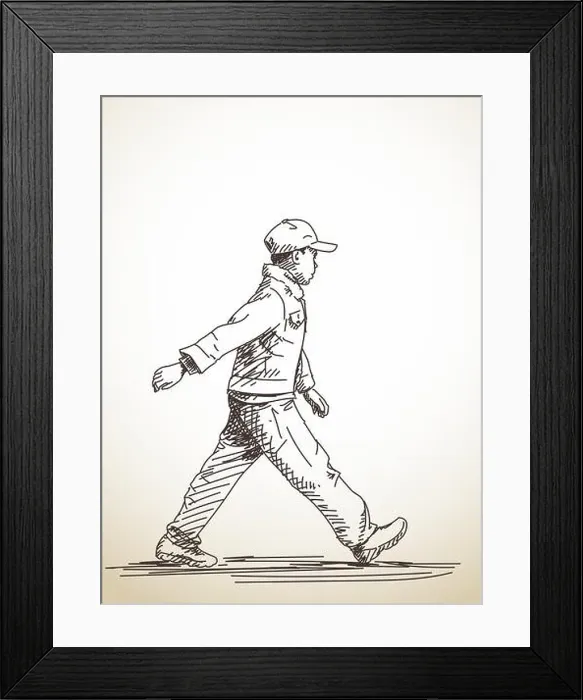 Framed Print : Sketch of walking boy, Hand drawn illustration Framed Print : Sketch of walking boy, Hand drawn illustration