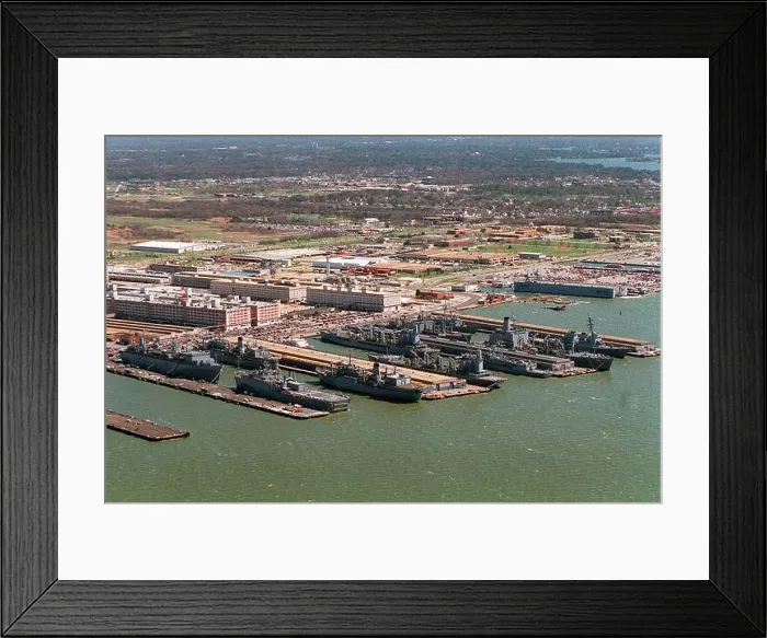 Framed Print : An aerial view of a portion of the Norfolk Naval Station showing piers two Framed Print : An aerial view of a portion of the Norfolk Naval Station showing piers two