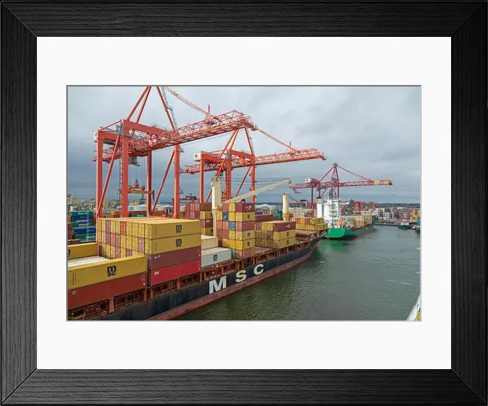 Framed Print : Container ships, container bridge, harbour, Dublin, Republic of Ireland Framed Print : Container ships, container bridge, harbour, Dublin, Republic of Ireland