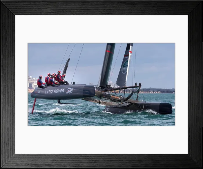 Framed Print : Sir Ben Ainslie racing his AC45 foiling catamaran on the Solent off Portsmouth during the first race for the America Framed Print : Sir Ben Ainslie racing his AC45 foiling catamaran on the Solent off Portsmouth during the first race for the America