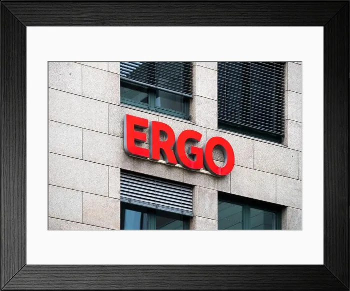 Framed Print : Ergo logo on a facade Framed Print : Ergo logo on a facade