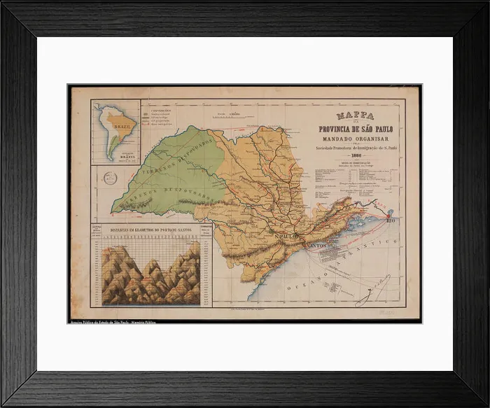 Framed Print : Mappa della Provincia di S. Paolo is a historical map that represents the province of São Paulo in Brazil Framed Print : Mappa della Provincia di S. Paolo is a historical map that represents the province of São Paulo in Brazil