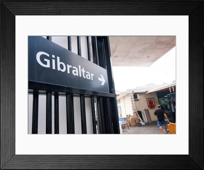 Framed Print : UK, Gibraltar: In the middle of the border, between Spain and the UK Framed Print : UK, Gibraltar: In the middle of the border, between Spain and the UK