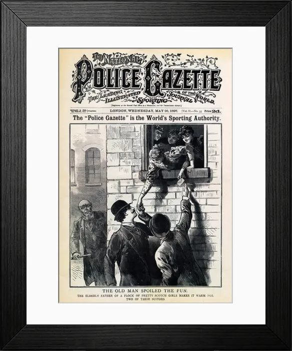 Framed Print : Police Gazette Spoiled Fun The English edition of the scandal sheet with a cover story of a father surprising his