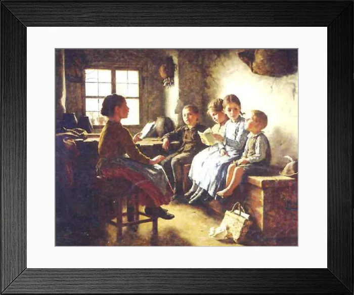 Framed Print : Simon Glücklich's Lesestunde (Reading Hour) from 1889 portrays a quiet moment of study or reading Framed Print : Simon Glücklich's Lesestunde (Reading Hour) from 1889 portrays a quiet moment of study or reading
