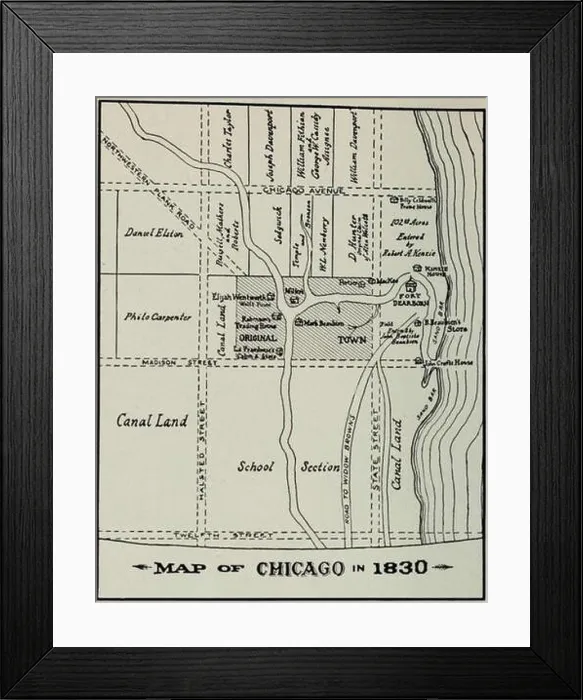 Framed Print : Map of Chicago in 1830 Framed Print : Map of Chicago in 1830