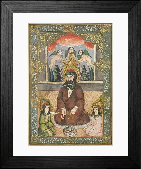 Framed Print : An early 19th-century Qajar miniature painting depicting Imam Ali and his children Framed Print : An early 19th-century Qajar miniature painting depicting Imam Ali and his children