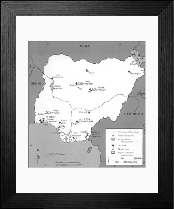Framed Print : Map of Nigeria's principal military installations in 1981 Framed Print : Map of Nigeria's principal military installations in 1981