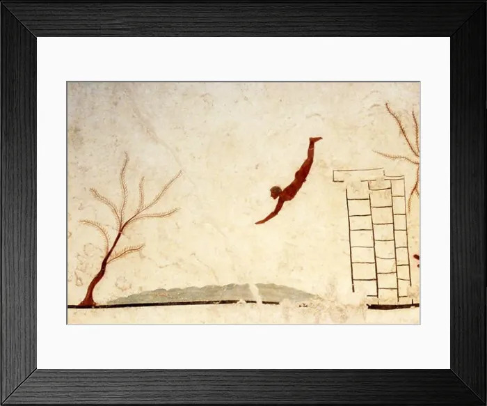 Framed Print : Tomb of the Diver in Paestum, Italy 470 BC by Ancient Greek Painting and Sculpture Framed Print : Tomb of the Diver in Paestum, Italy 470 BC by Ancient Greek Painting and Sculpture