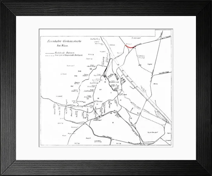 Framed Print : The Wien Eisenbahn Verkehrskarte is a railway transport map from 1911 Framed Print : The Wien Eisenbahn Verkehrskarte is a railway transport map from 1911