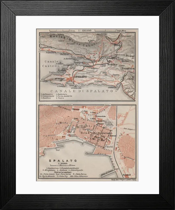 Framed Print : SPLIT (SPALATO) antique town city plan & environs. Croatia karta, 1905 old map Framed Print : SPLIT (SPALATO) antique town city plan & environs. Croatia karta, 1905 old map