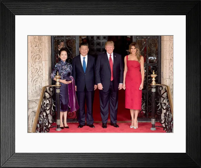 Framed Print : President Donald Trump and First Lady Melania Trump pose for a photo with Chinese President Xi Jingping and his wife Framed Print : President Donald Trump and First Lady Melania Trump pose for a photo with Chinese President Xi Jingping and his wife
