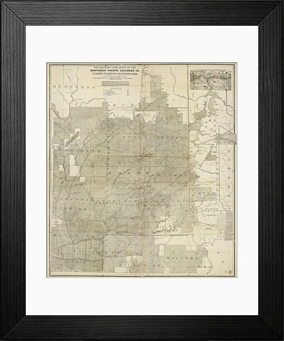 Framed Print : A map showing the land grant of the Northern Pacific Railroad Company in eastern Washington and northern regions Framed Print : A map showing the land grant of the Northern Pacific Railroad Company in eastern Washington and northern regions
