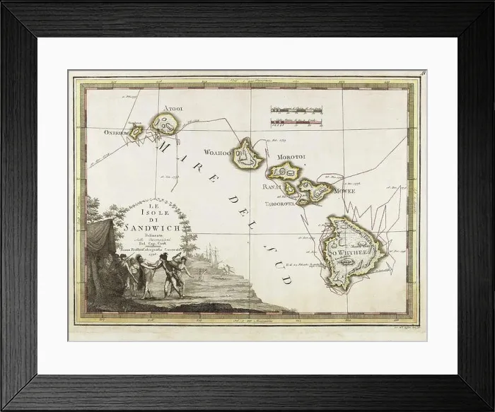 Framed Print : Vintage Hawaii map. Map of the Sandwich Islands Framed Print : Vintage Hawaii map. Map of the Sandwich Islands