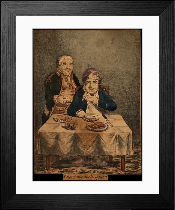 Framed Print : A convalescing man happily eating a meal Framed Print : A convalescing man happily eating a meal