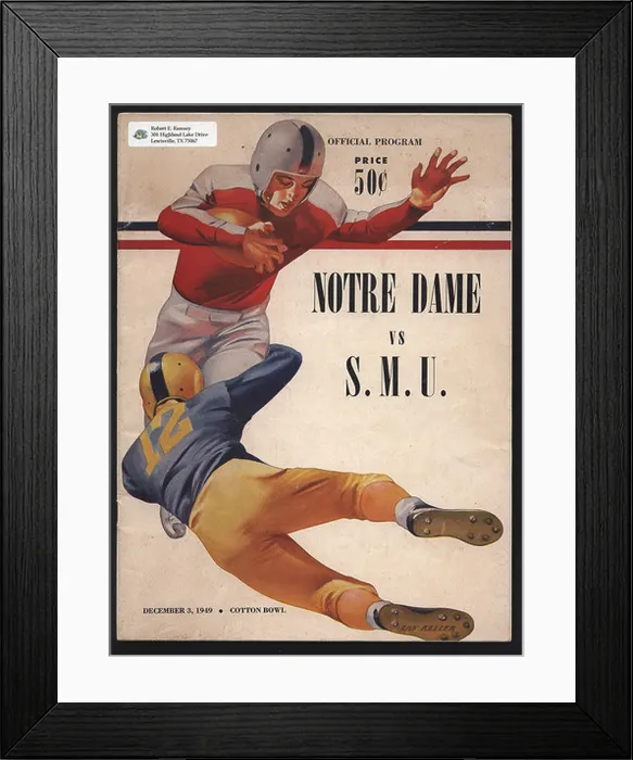 Framed Print : This is the program cover from the 1949 Cotton Bowl game featuring a football match between the University of Notre Framed Print : This is the program cover from the 1949 Cotton Bowl game featuring a football match between the University of Notre