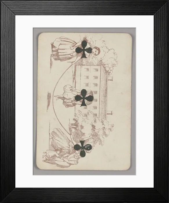 Framed Print : Three of Clubs. Three of Clubs playing card from a pack of transformation playing cards Framed Print : Three of Clubs. Three of Clubs playing card from a pack of transformation playing cards
