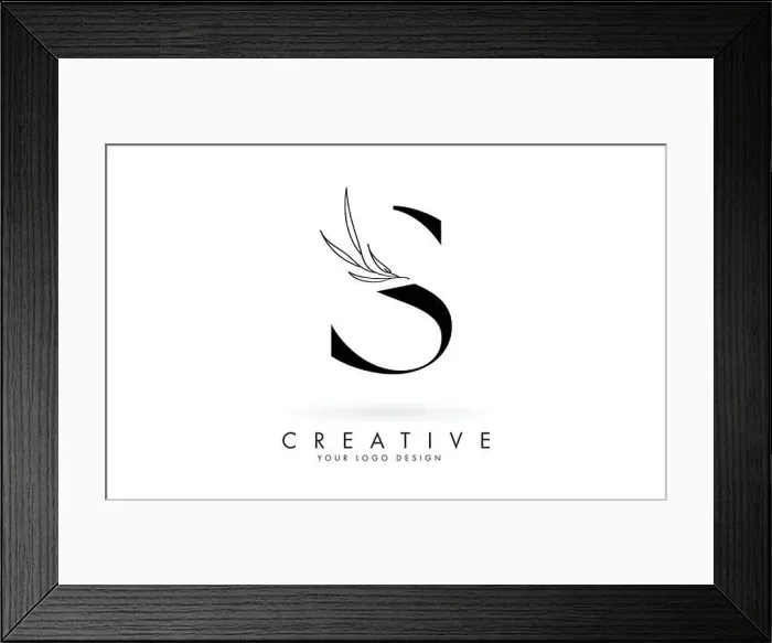 Framed Print : S letter logo design with elegant and slim leaves vector illustration. Creative icon with letter S.