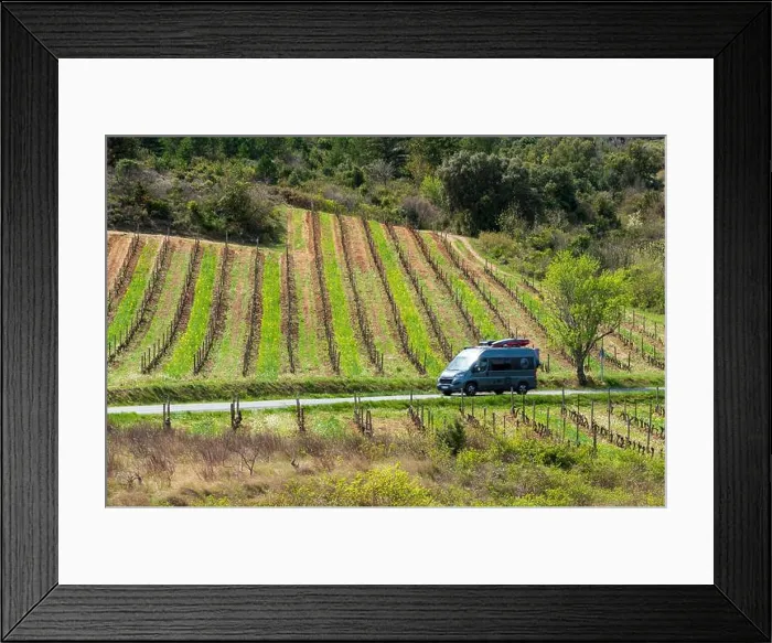 Framed Print : France, Aude, Cucugnan, motorhome in the vineyards Framed Print : France, Aude, Cucugnan, motorhome in the vineyards