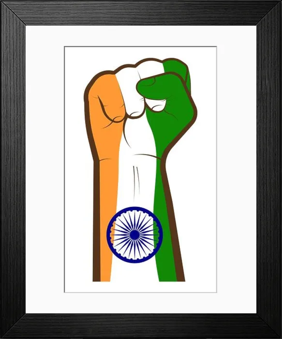 Framed Print : Independence Day. Hand clenched in fist in style of the Indian flag Framed Print : Independence Day. Hand clenched in fist in style of the Indian flag