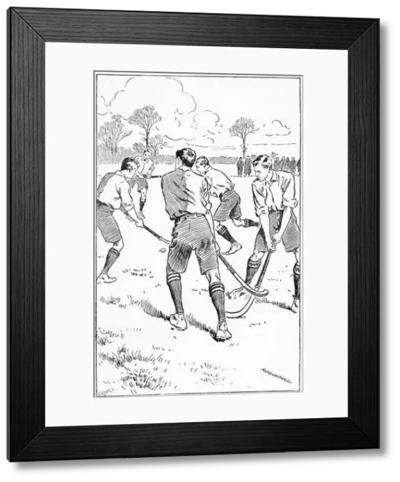 Framed Print : Engraving of a team of young men playing hockey Framed Print : Engraving of a team of young men playing hockey