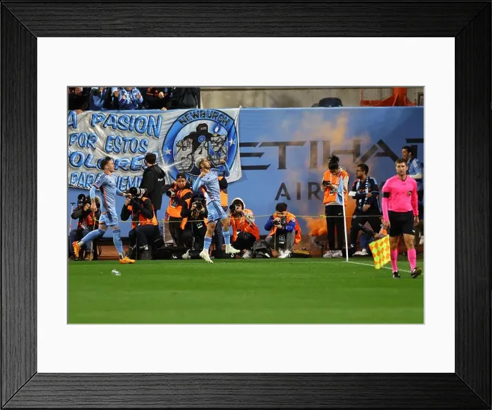 Framed Print : New York City FC mob midfielder Santiago Rodríguez #10 celebrates goal during action in Game 2 of the Audi 2024 MLS Cup Framed Print : New York City FC mob midfielder Santiago Rodríguez #10 celebrates goal during action in Game 2 of the Audi 2024 MLS Cup