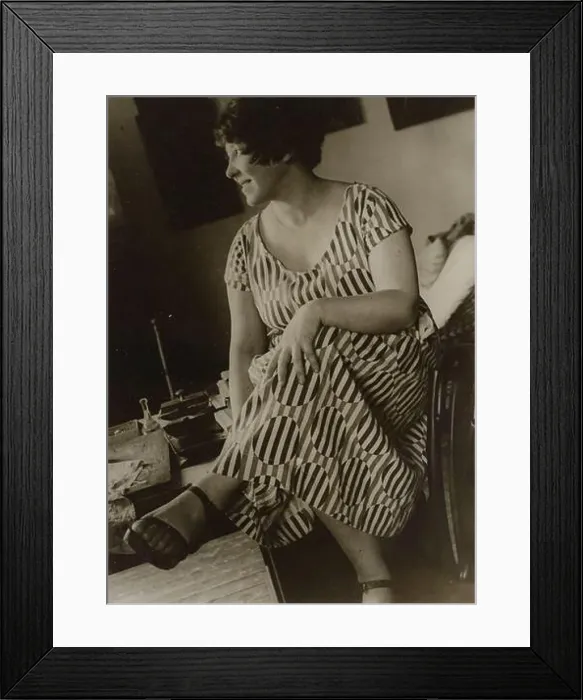 Framed Print : Stepanova Varvara (1894-1958) in a dress made of fabric according to her own design, 1924.