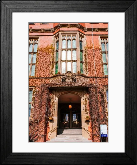 Framed Print : Firth Court is a Grade II listed Edwardian red-brick building that forms part of the Western Bank Campus of