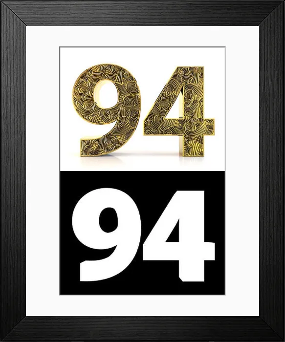Framed Print : Golden number ninety-four (94 years) on white background with pattern style Zentangle Framed Print : Golden number ninety-four (94 years) on white background with pattern style Zentangle