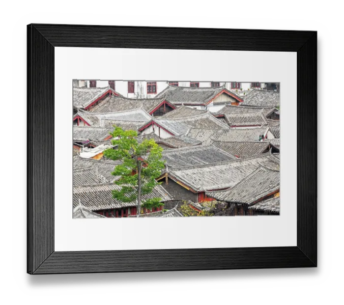 Framed Print : Features of traditional Chinese roofs at the old town of Lijiang city, Yunnan, China. Framed Print : Features of traditional Chinese roofs at the old town of Lijiang city, Yunnan, China.