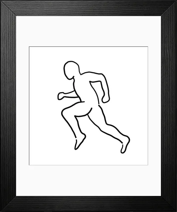 Framed Print : Runner outline simple line vector illustration. Running athlete sprint silhouette hand drawn outline.