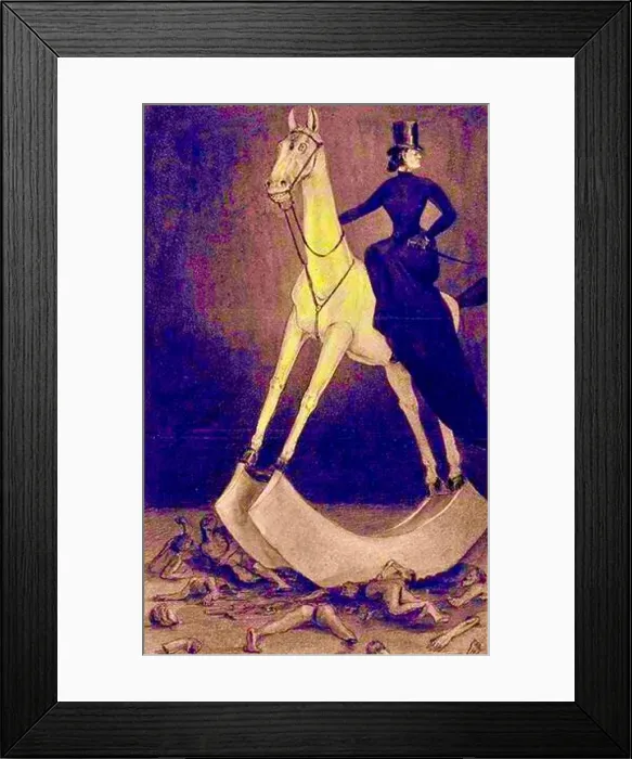 Framed Print : Alfred Kubin - The Lady on the Horse - Lady clad in black rides a rocking horse over the broken limbs of men - 1901 Framed Print : Alfred Kubin - The Lady on the Horse - Lady clad in black rides a rocking horse over the broken limbs of men - 1901