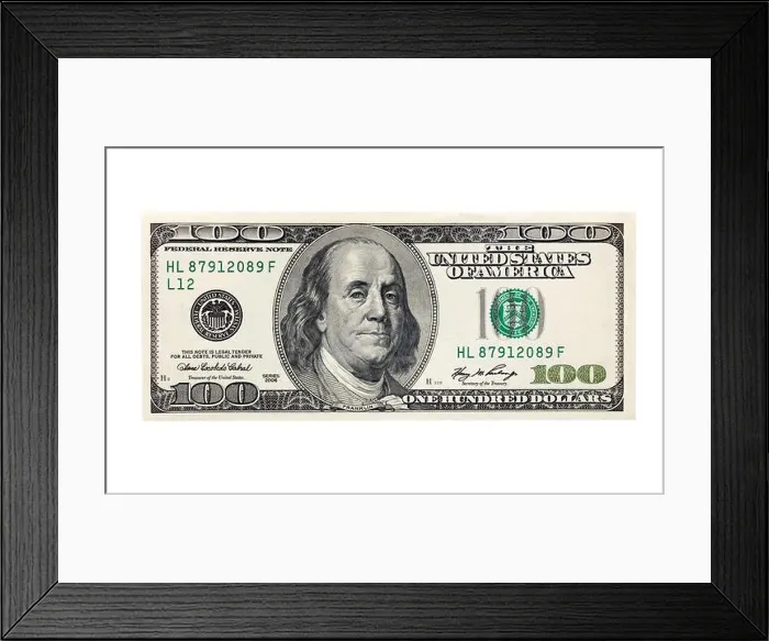 Framed Print : One hundred American dollar bill or us dollar on isolated white background. Framed Print : One hundred American dollar bill or us dollar on isolated white background.