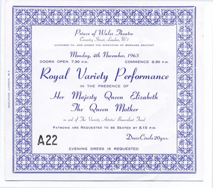 Framed Print : 000761 - The Beatles Royal Variety Performance Ticket from 4th November 1963 Framed Print : 000761 - The Beatles Royal Variety Performance Ticket from 4th November 1963