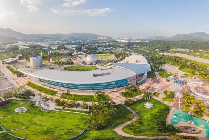 Framed Print : 08.29.2019 Seoul, Korea: Aerial view of Seoul Skipia Museum of Science, South korea. Aerial panorama view from drone