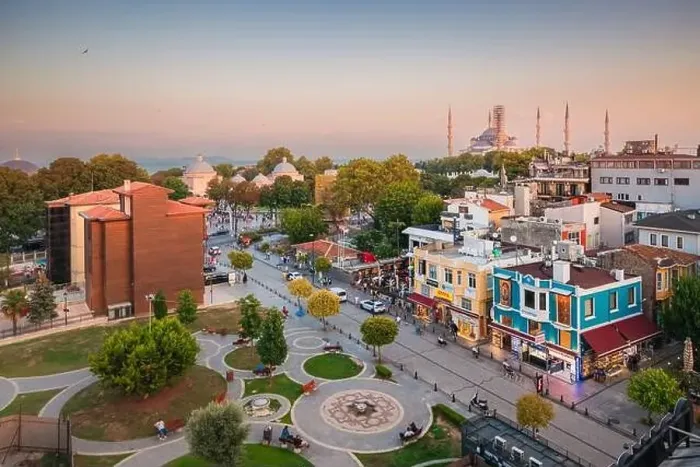 Framed Print : 09 July 2024, Istanbul, Turkey: Aerial view of Sultanahmet Square in Istanbul at sunset Framed Print : 09 July 2024, Istanbul, Turkey: Aerial view of Sultanahmet Square in Istanbul at sunset