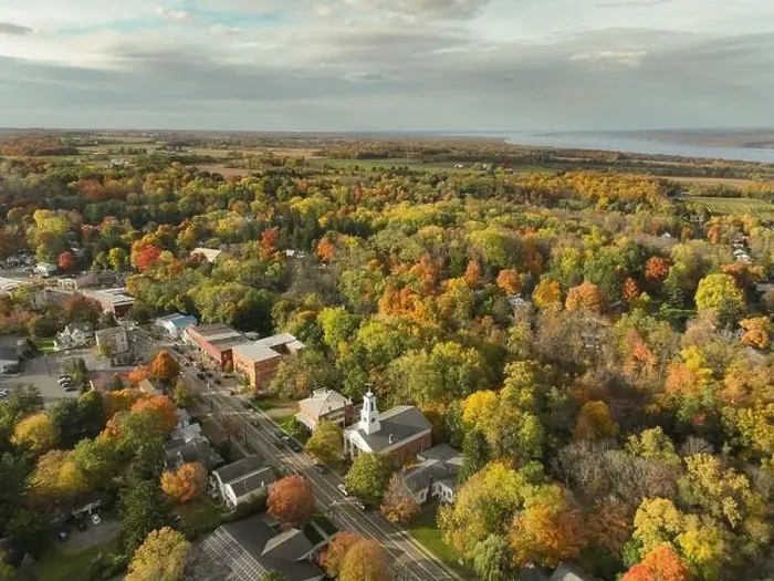 Framed Print : 10-16-2022, Late afternoon aerial autumn image of the area surrounding the Village of Trumansburg, NY, USA Framed Print : 10-16-2022, Late afternoon aerial autumn image of the area surrounding the Village of Trumansburg, NY, USA
