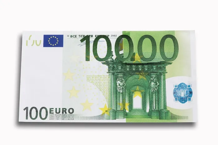 Framed Print : 10000 Euro note on white background, close-up