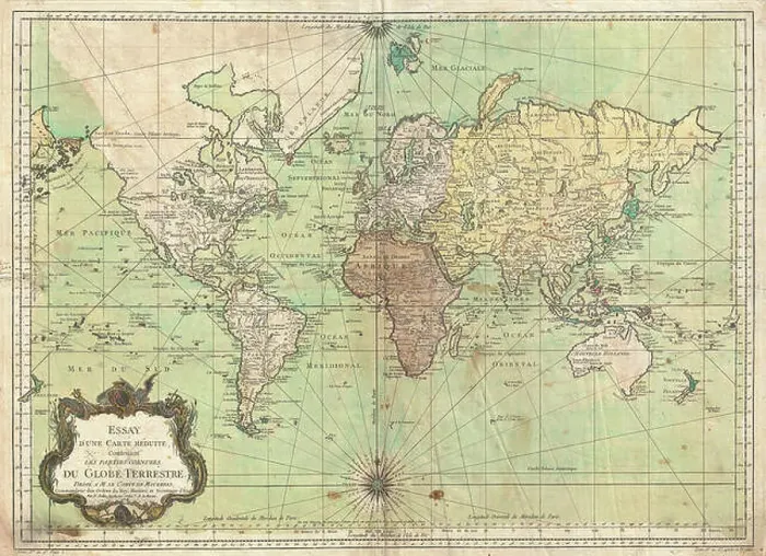 Framed Print : 1778, Bellin Nautical Chart or Map of the World Framed Print : 1778, Bellin Nautical Chart or Map of the World