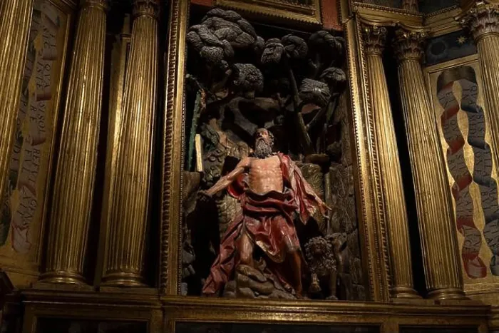 Framed Print : 17th century altarpiece in the Chapel of Saint Jerome by Galician sculptor Mateo de Prado in the Catedral de Santa Framed Print : 17th century altarpiece in the Chapel of Saint Jerome by Galician sculptor Mateo de Prado in the Catedral de Santa
