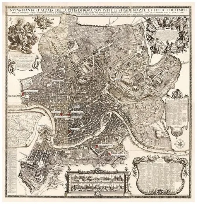 Framed Print : 17th Century Map of Rome, engraving by Giovanni Battista Falda, 1676 Framed Print : 17th Century Map of Rome, engraving by Giovanni Battista Falda, 1676